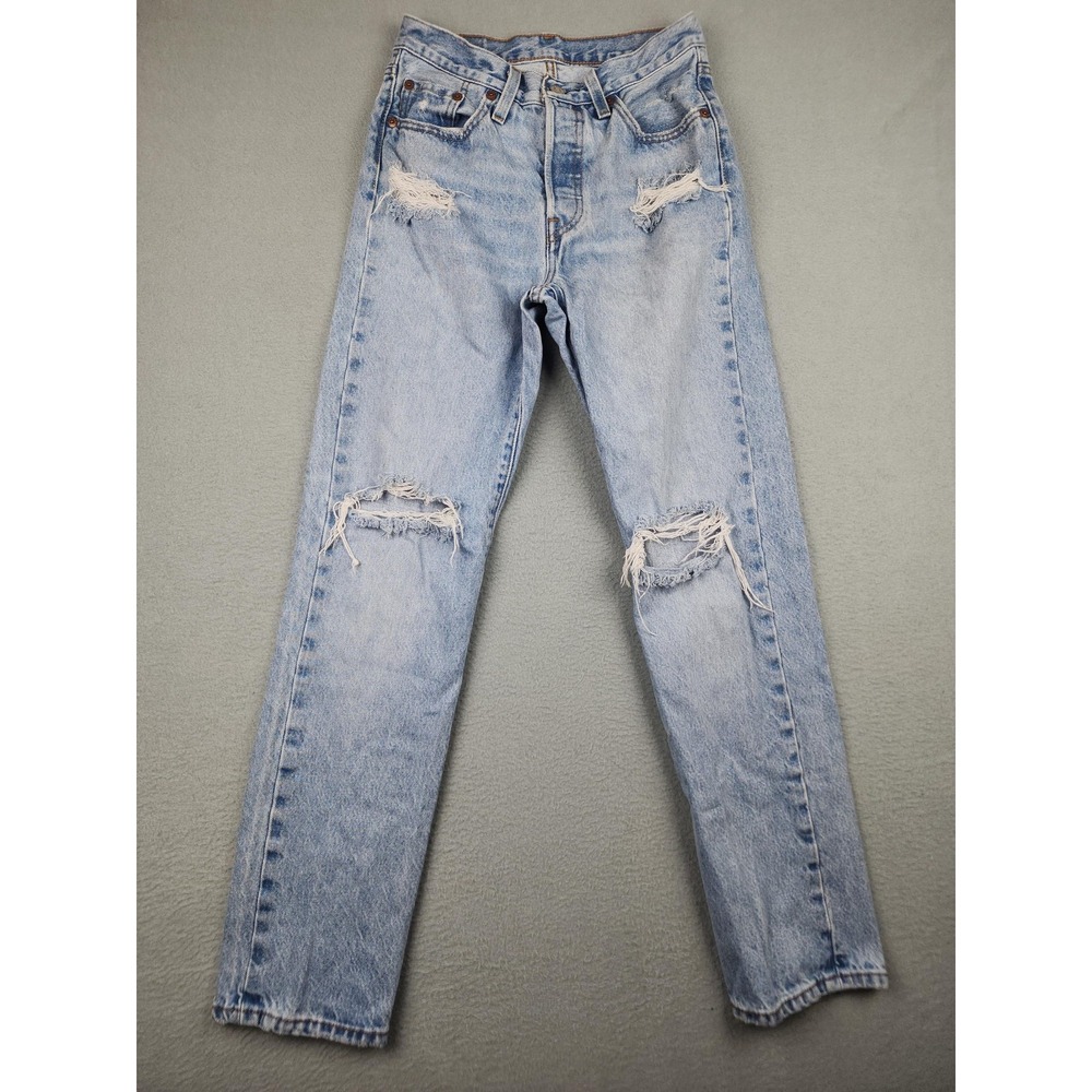 Levi's 501 Jeans Womens 25 Blue Light Wash High Rise Straight Distressed Denim